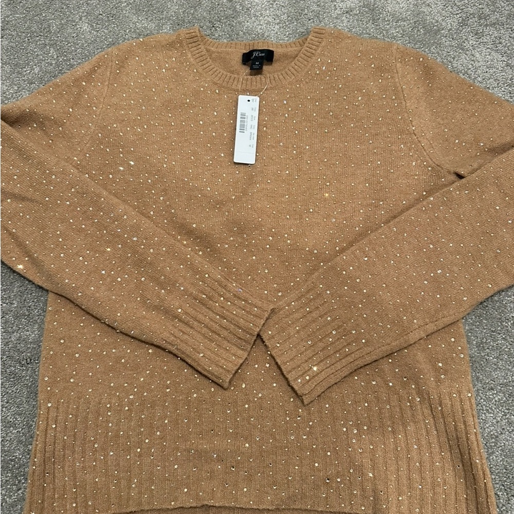 J Crew sparkle gemstone crew neck sweater size medium Tan Gold